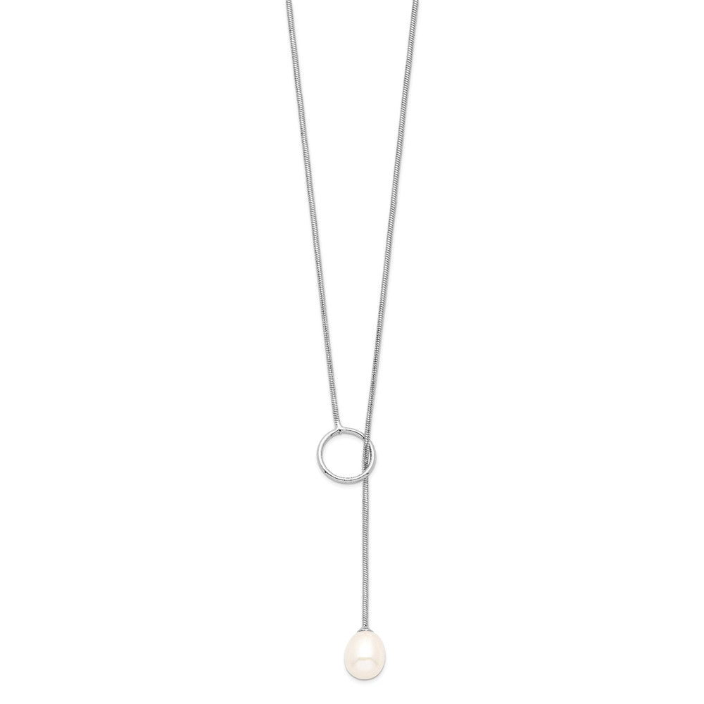 Sterling Silver Rhodium-plated 7-8mm White Teardrop Freshwater Cultured Pearl Toggle Drop 19.5 inch Necklace 19.5 Inches