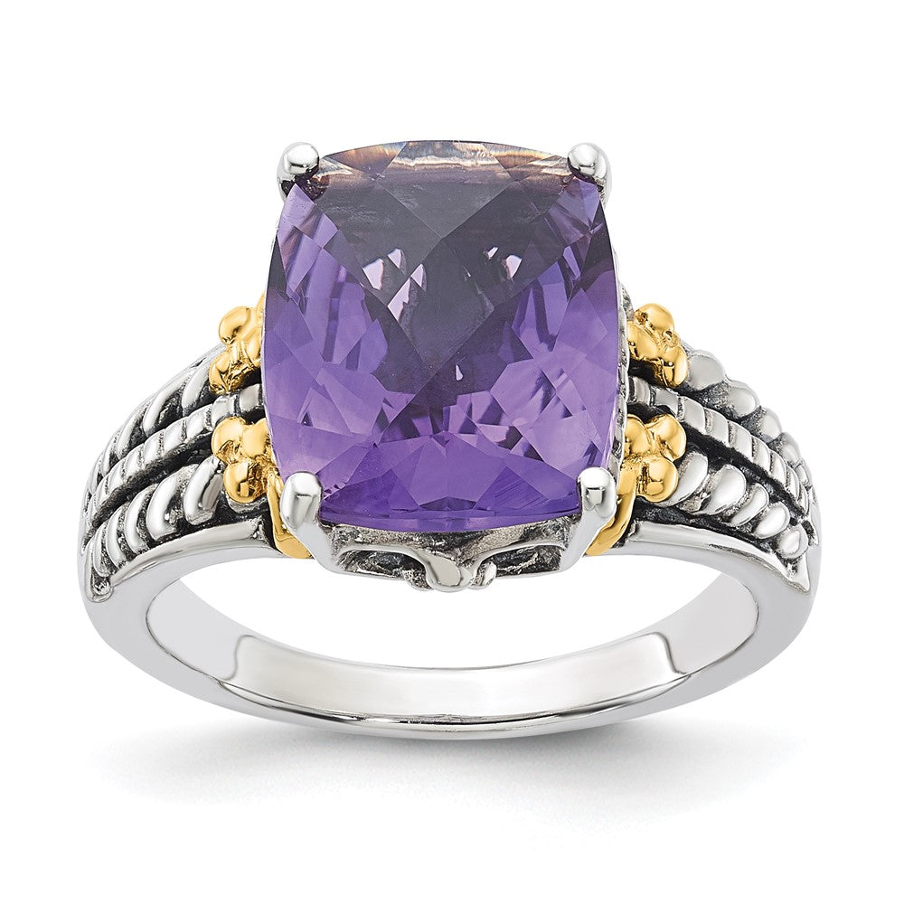 Sterling Silver w/ 14k Accent Antiqued Amethyst Ring