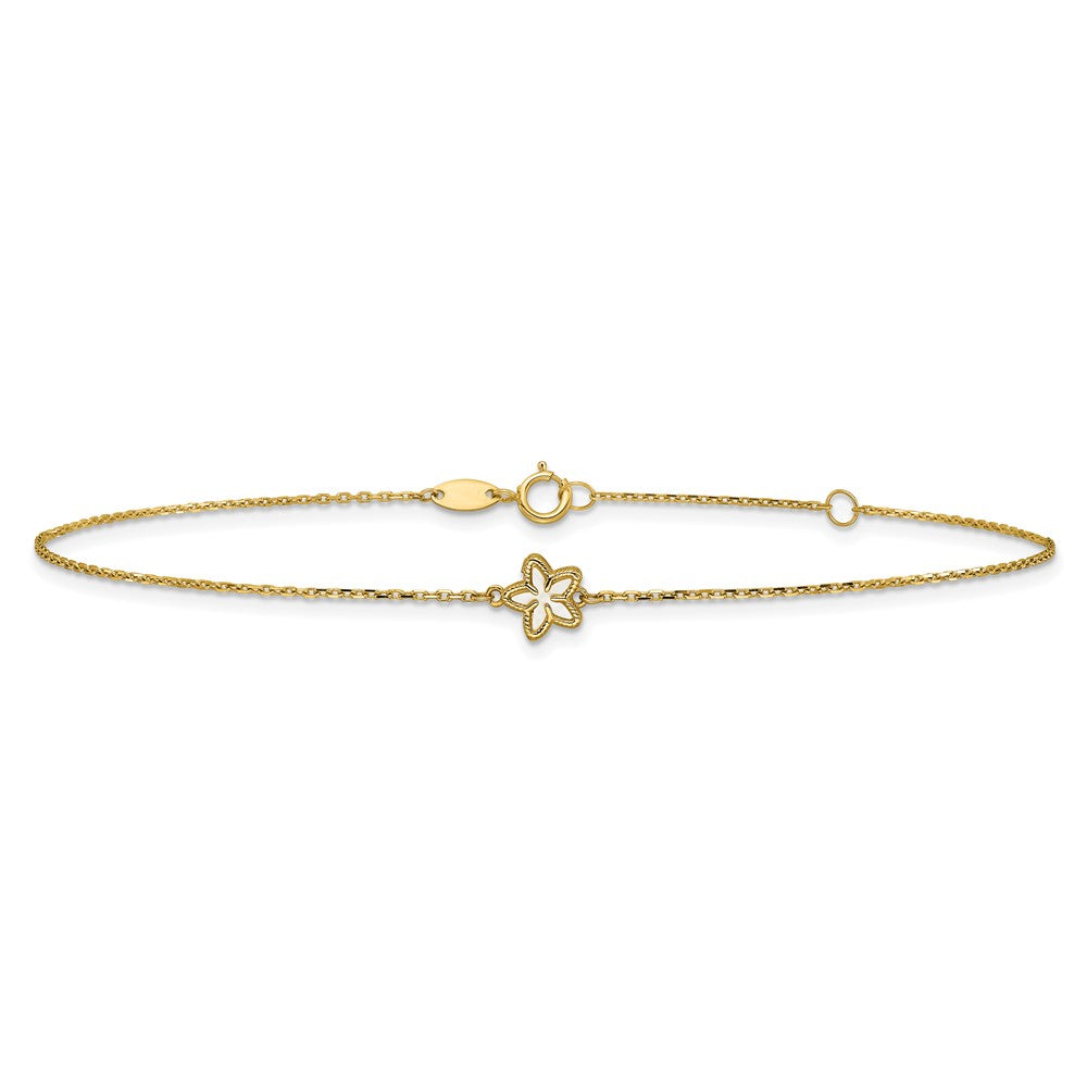 14K Polished Mother of Pearl Flower 9 inch with 1 inch Extender Anklet