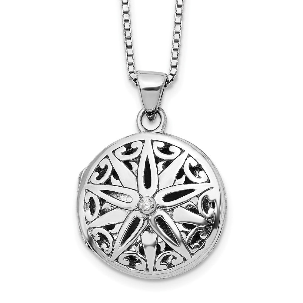 White Ice Sterling Silver Rhodium-plated 18 Inch Diamond Star Round Locket Necklace with 2 Inch Extender 18 Inches
