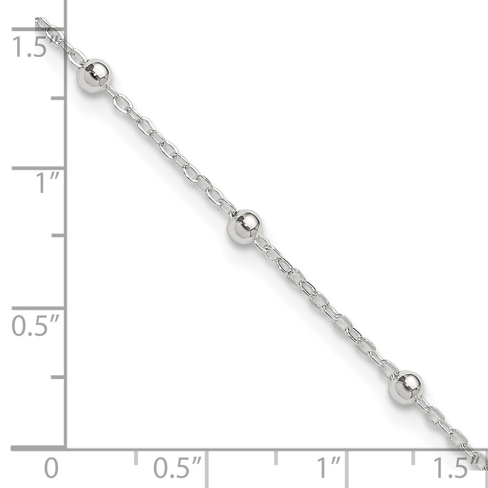 Sterling Silver 1mm Beaded Chain 9in Plus 1in ext. Anklet 9 inches