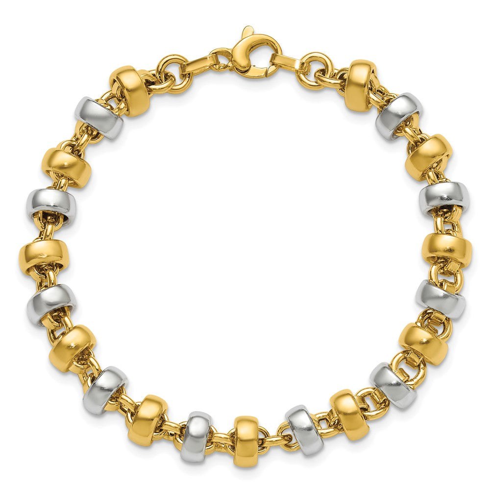 14K w/Wht Rhodium Polish Moveable Beaded Link Bracelet 7.5  inches