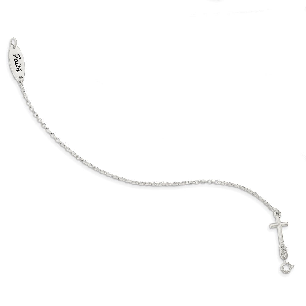 Sterling Silver Polished Enamel FAITH and Cross Bracelet 7.5 inches