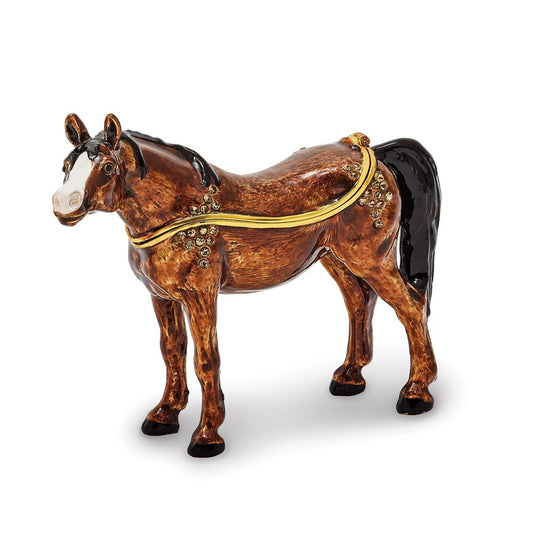 Pewter Enamel Brown Horse Trinket Box