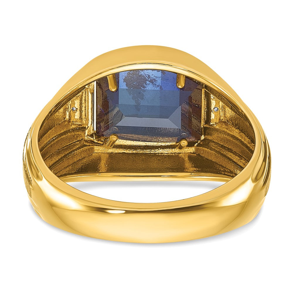 14k IBGoodman Men's Polished and Satin Created Sapphire and Diamond Complete Ring Size 1