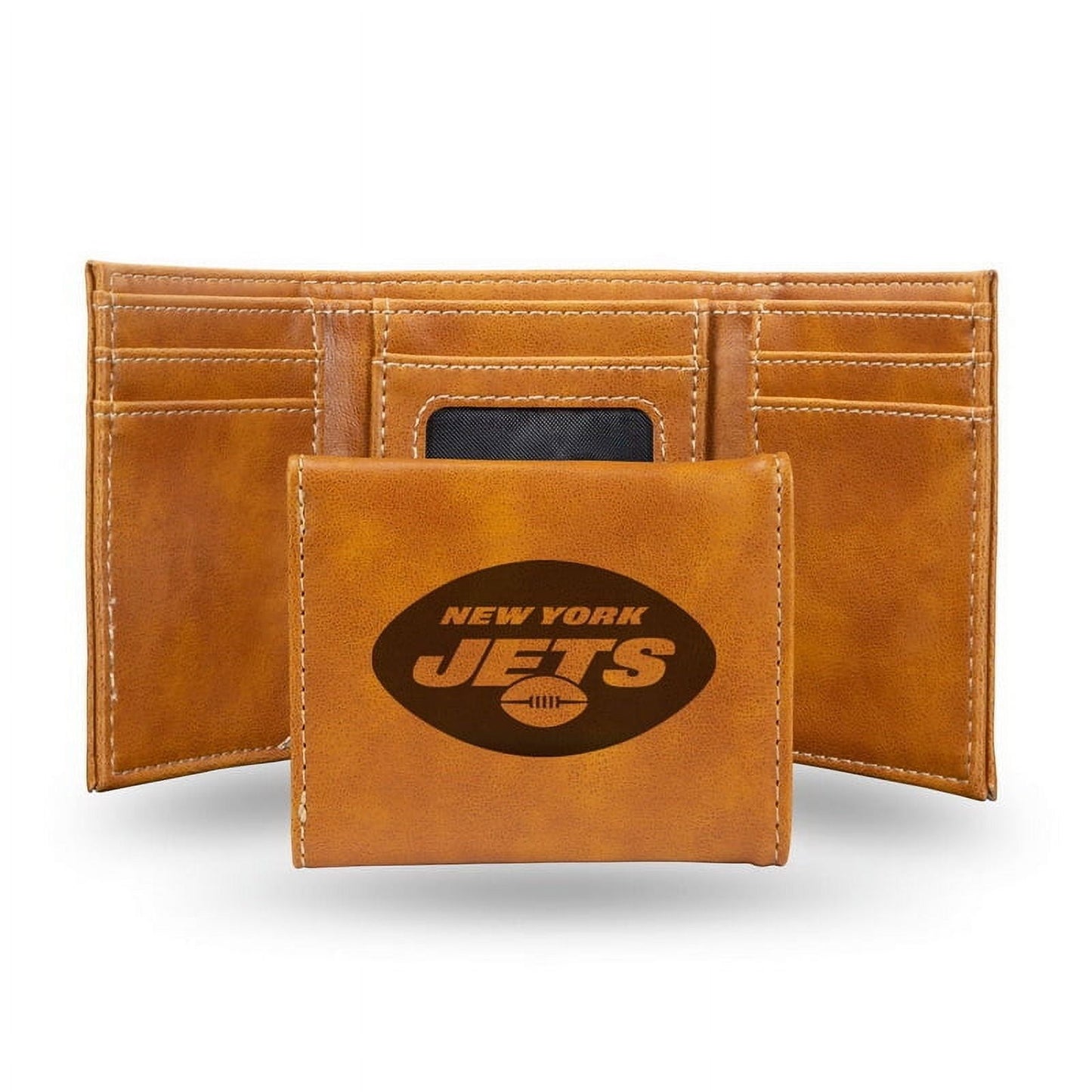 New York Jets Brown Laser Engraved Tri-Fold Wallet - Men's Accessory
