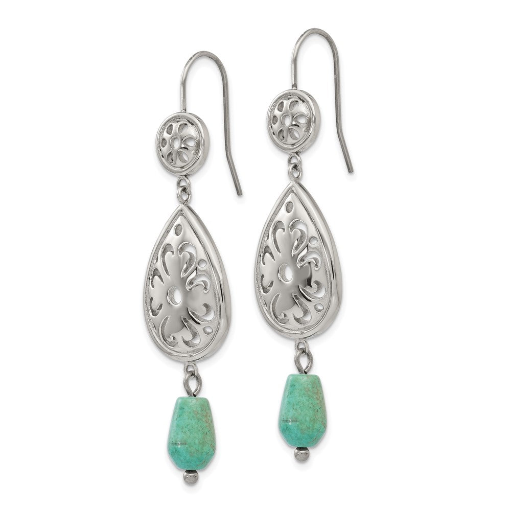 Stainless Steel Polished Imit. Turquoise Dangle Shepherd Hook Earrings