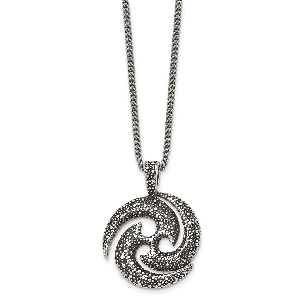 Stainless Steel Antiqued and Textured Spiral 22in Necklace