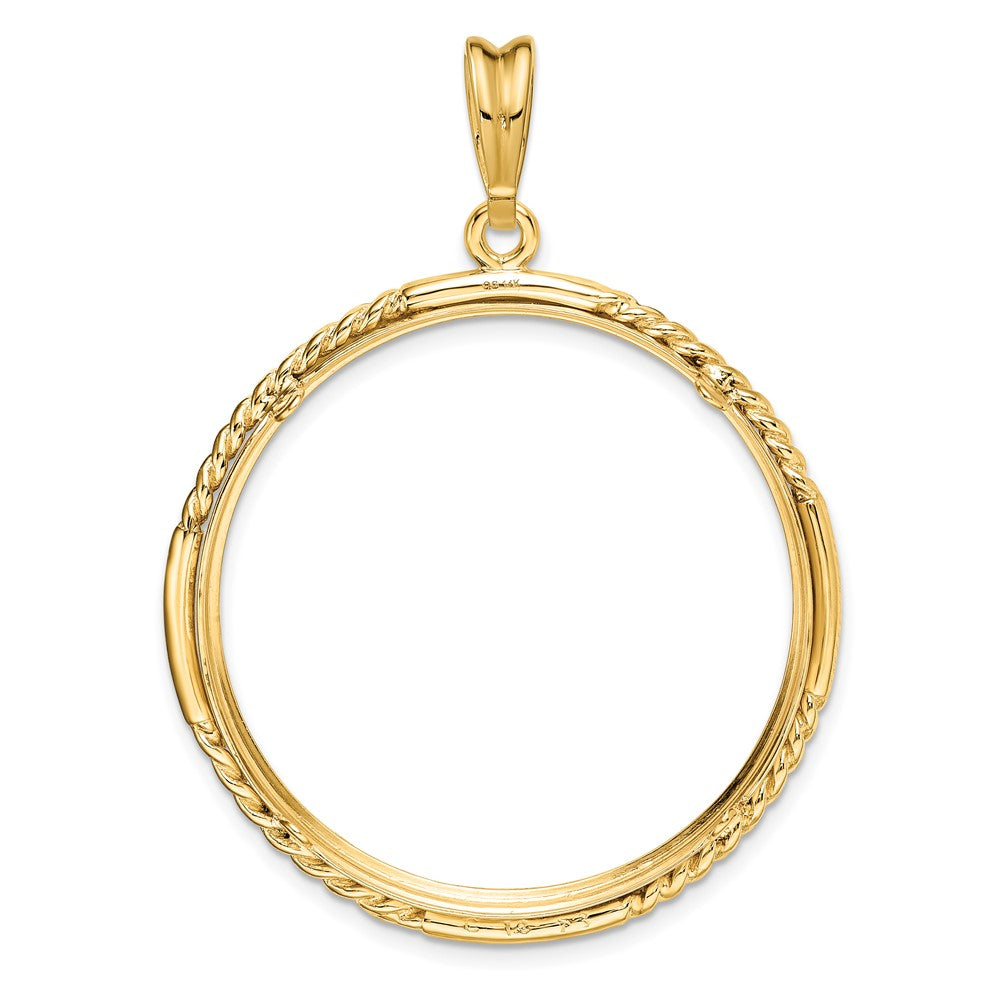 Wideband Distinguished Coin Jewelry 14k Polished Quadruple Twist and Bright 32.0mm Prong Coin Bezel Pendant