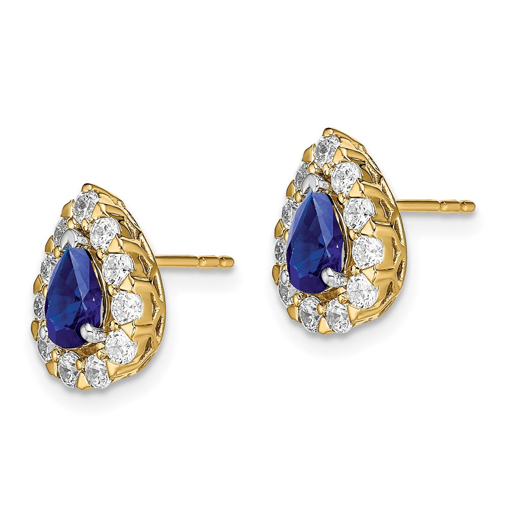 14k Pear Sapphire and Diamond Halo Post Earrings