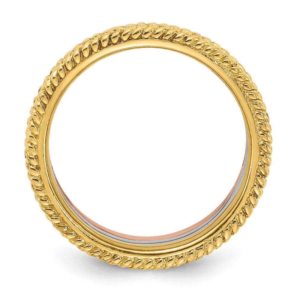 Sterling Silver Stackable Expressions Gold-tone & Rose-tone Textured Pattern 3 Ring Set