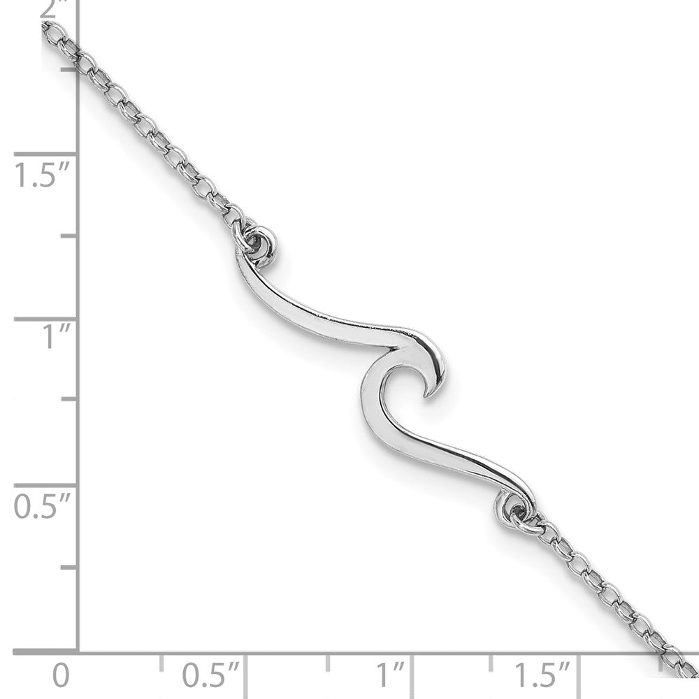 Sterling Silver Rhodium-plated Polished Wave 9 inch with a 1 inch extention Anklet