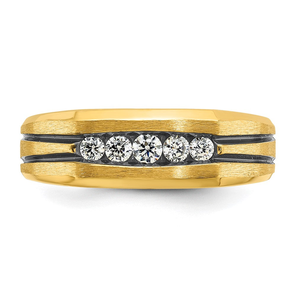 IBGoodman 14k with Black Rhodium Men's Polished Satin and Grooved 1/4 Carat AA Quality Diamond 5-Stone Ring Size 10