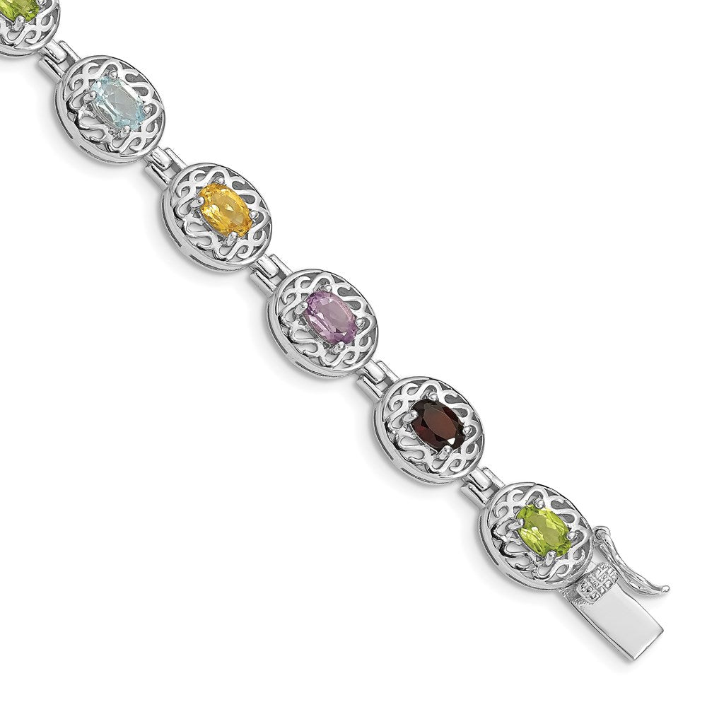 Sterling Silver Rhodium Plated Multi-gemstone 7.5inch Bracelet 7.5 inches