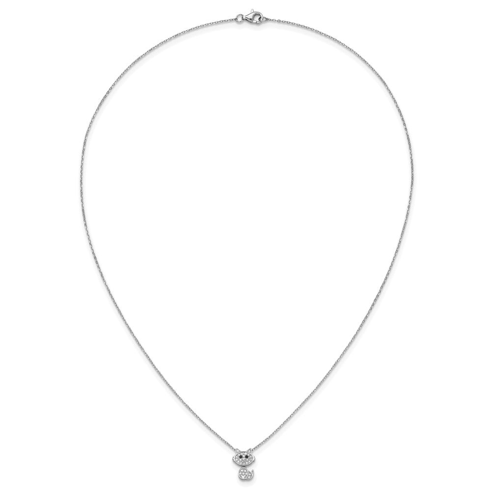 Cheryl M Sterling Silver Rhodium-plated Polished Black and White CZ Cat Necklace 18 Inches