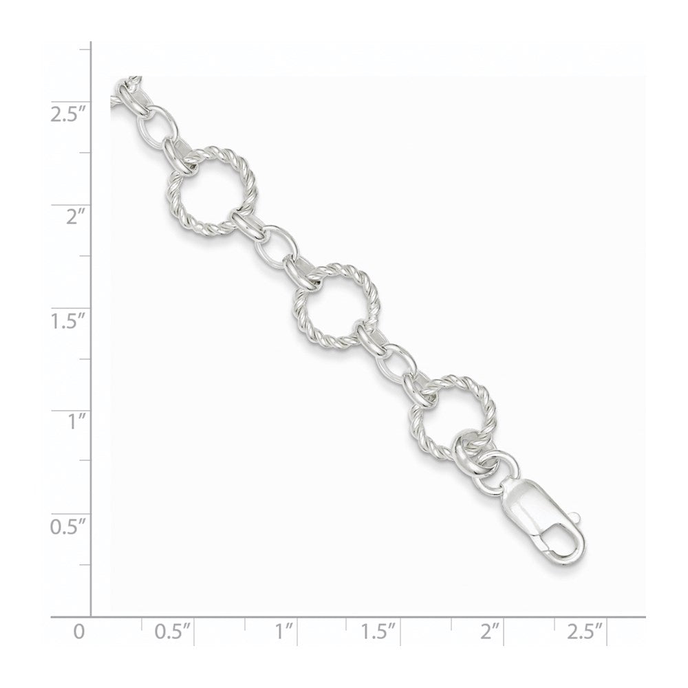 Sterling Silver Twist Circle Link Bracelet 7.25 inches