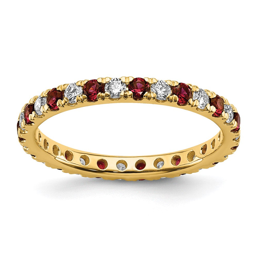 14k 3/8 carat Lab Grown Diamond VS/SI+ G+ and Lab Created Ruby Size 4 Eternity Band
