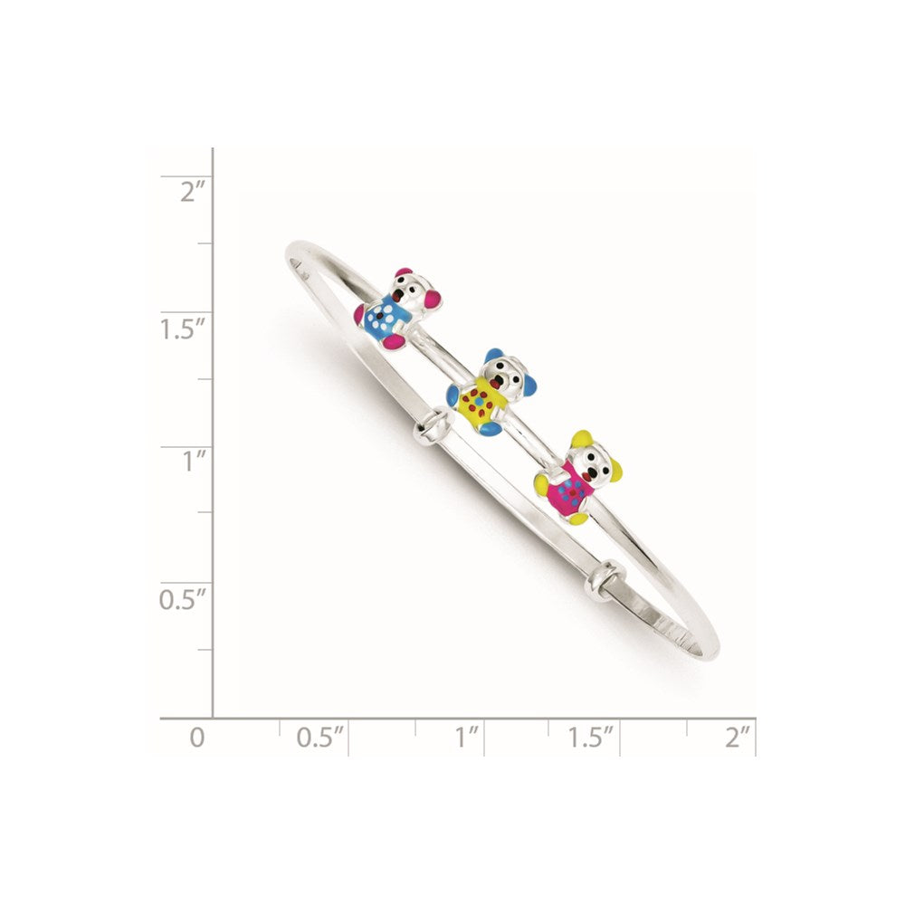 Sterling Silver Multi-color Enamel Teddy Bear Adjustable Children's Bangle 6 inches