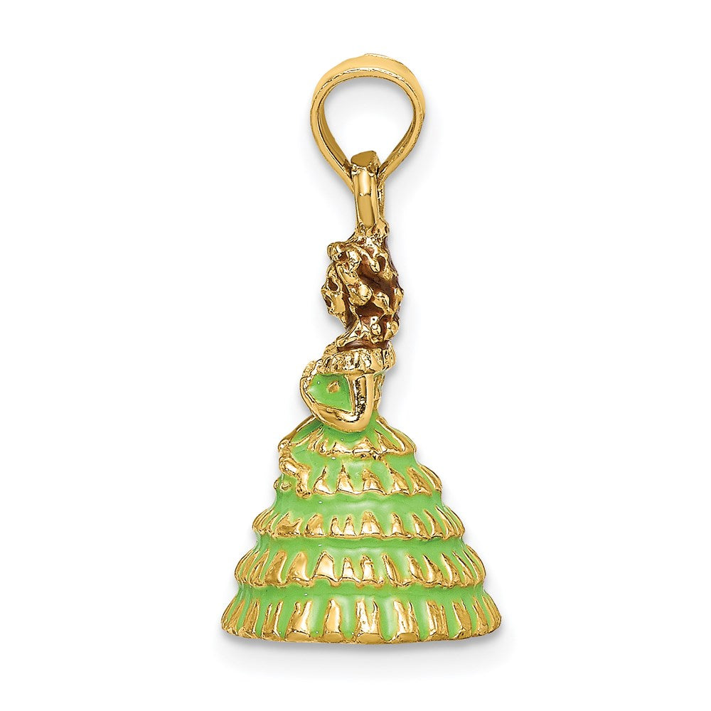 14K 3-D Green Enamel Dress Southern Belle Charm