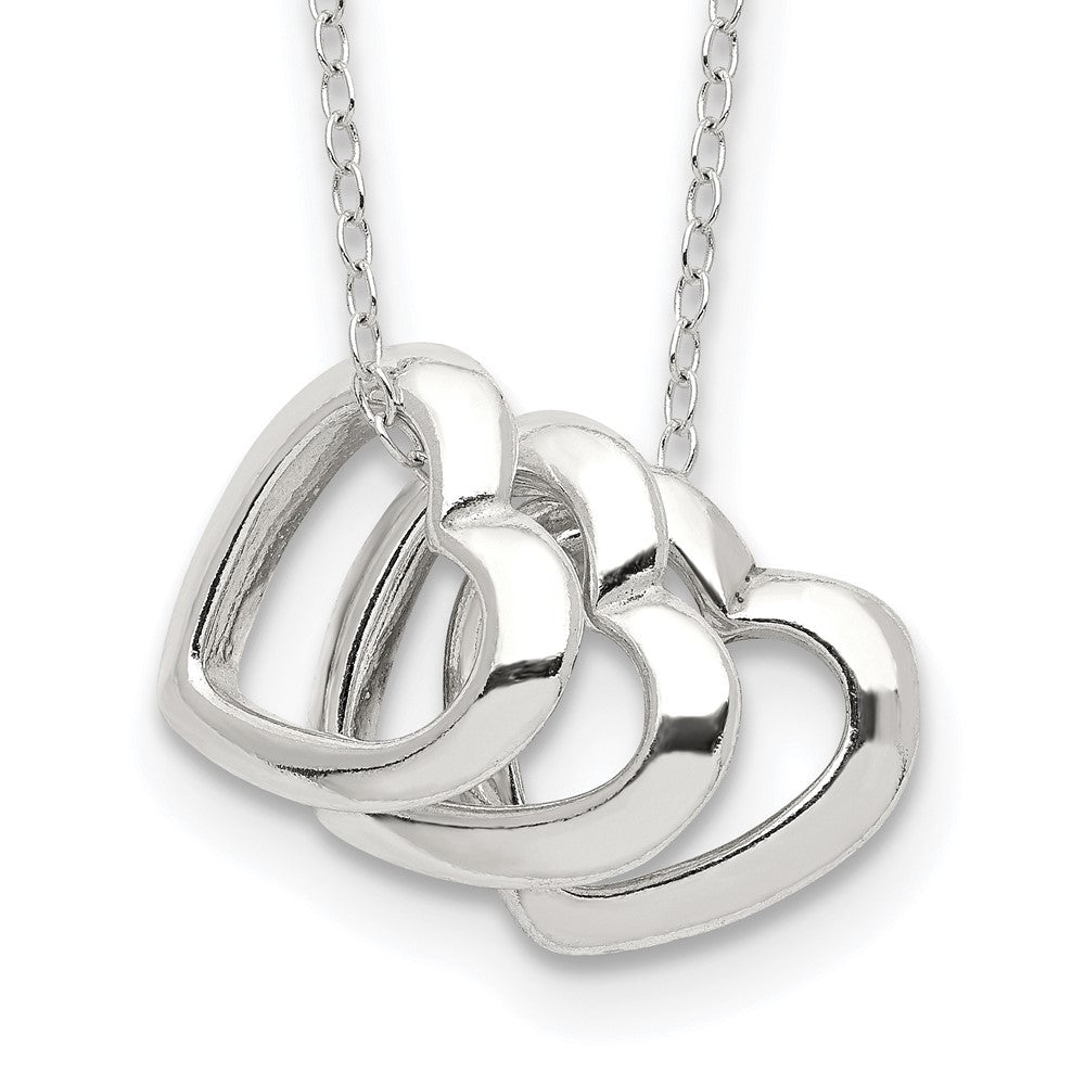 Sterling Silver Polished Fancy 3- Heart Necklace 18 Inches