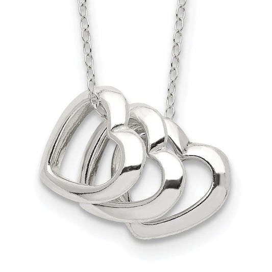 Sterling Silver Polished Fancy 3- Heart Necklace 18 Inches