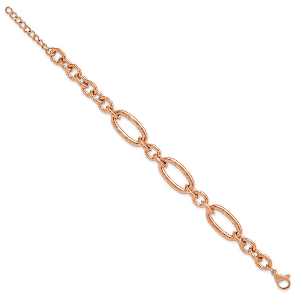 Chisel Stainless Steel Polished Rose IP-plated Open Link 7 inch Plus a 1.25 inch Extension Bracelet 8.25 inches