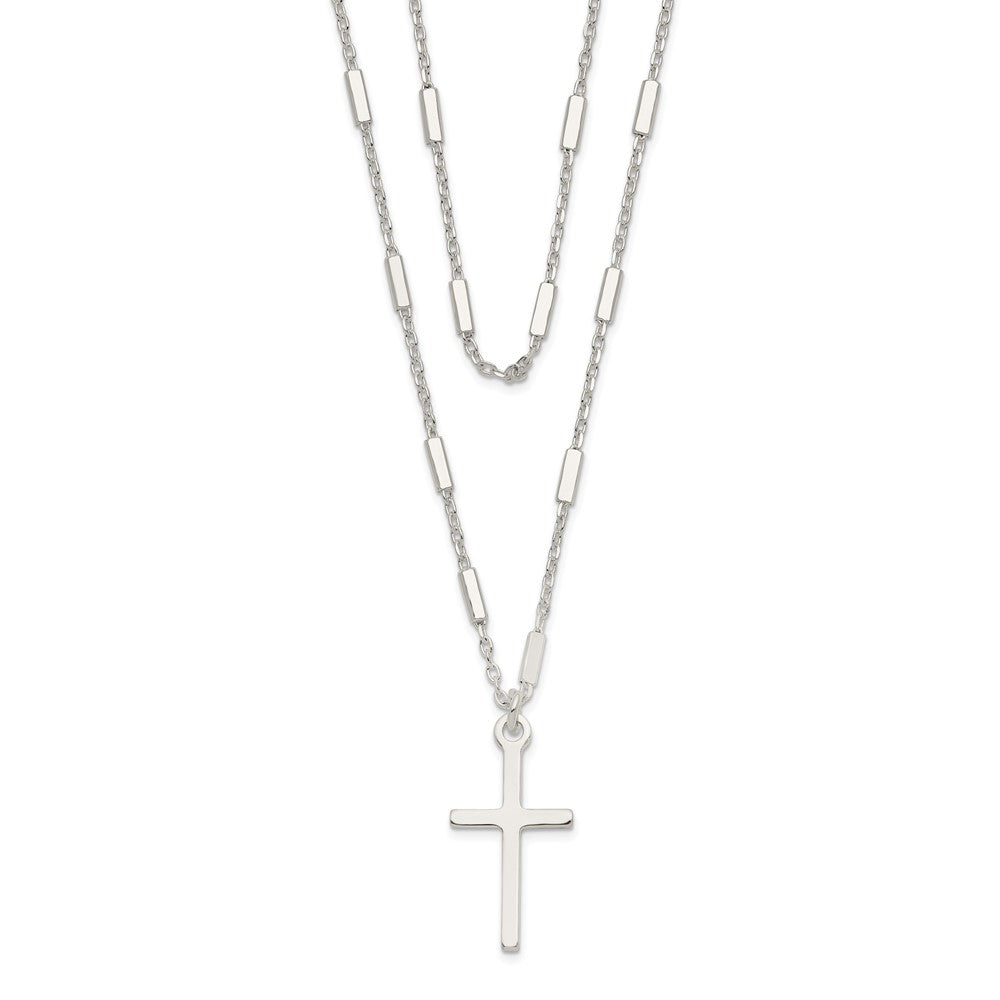 Sterling Silver Fancy Cross Double Strand Necklace 25 Inches