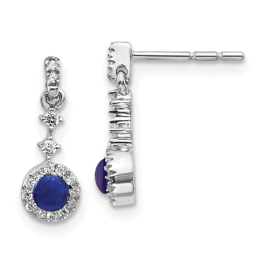 14k White Gold 1/6 carat Lab Grown Diamond VS/SI+ G+ and Cabochon Created Sapphire Complete Dangle Post Earrings