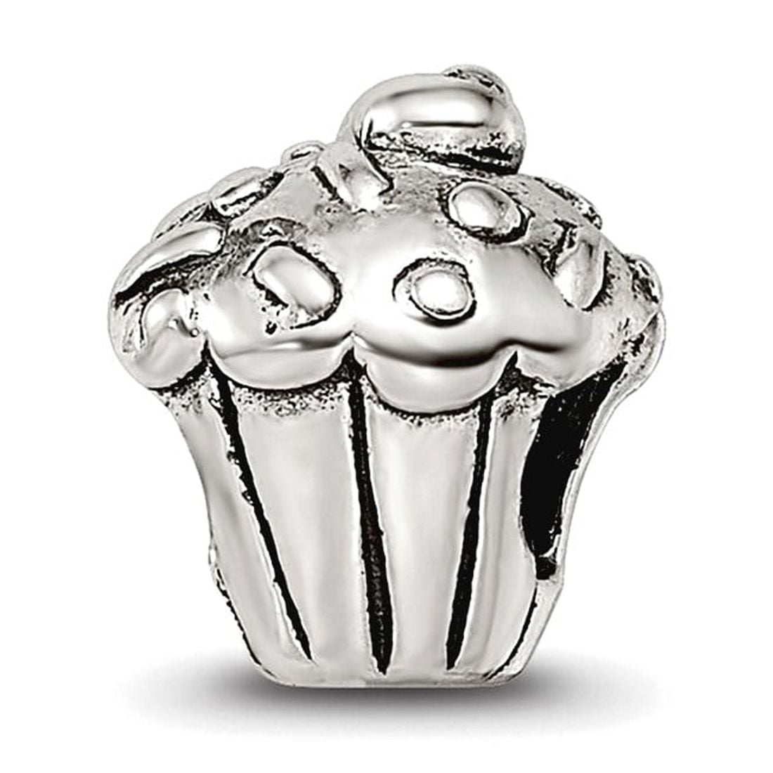925 Sterling Silver Polished Oxidized Reflections Cupcake Bead Charm 8.18x7.27mm Wide Pendant Necklace for Women