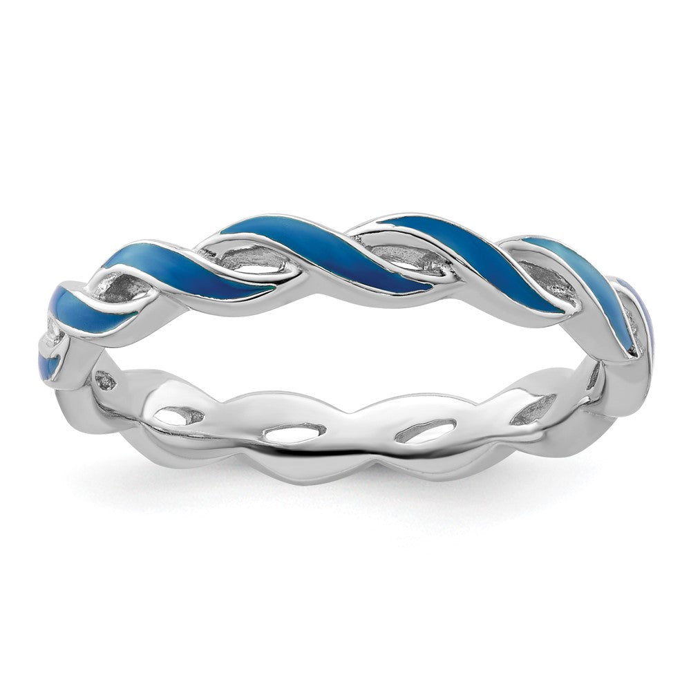 Sterling Silver Stackable Expressions Blue Enamel Ring Size -9