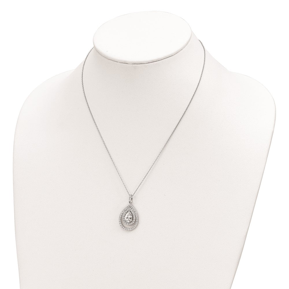 Cheryl M Sterling Silver Rhodium-plated Brilliant-cut CZ Double Halo Pear Shaped 18 Inch Necklace 18 Inches