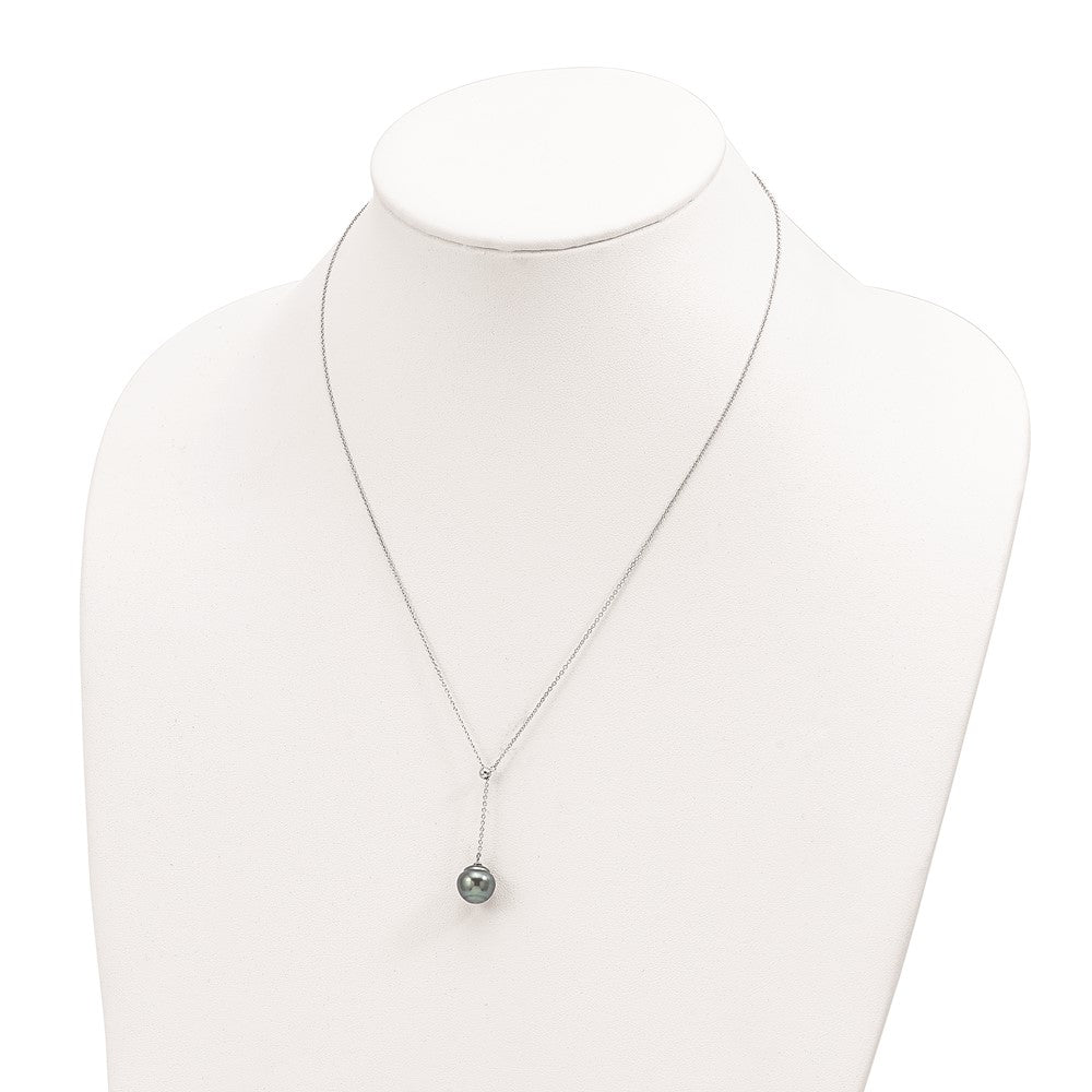 Sterling Silver Rhodium-plated 9-10mm Black Baroque Tahitian Saltwater Cultured Pearl 18 inch Necklace 18 Inches
