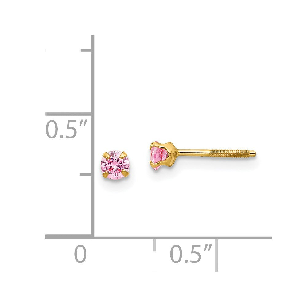 14k Madi K 3mm Imitation Pink Tourmaline Birthstone Earrings (Oct)