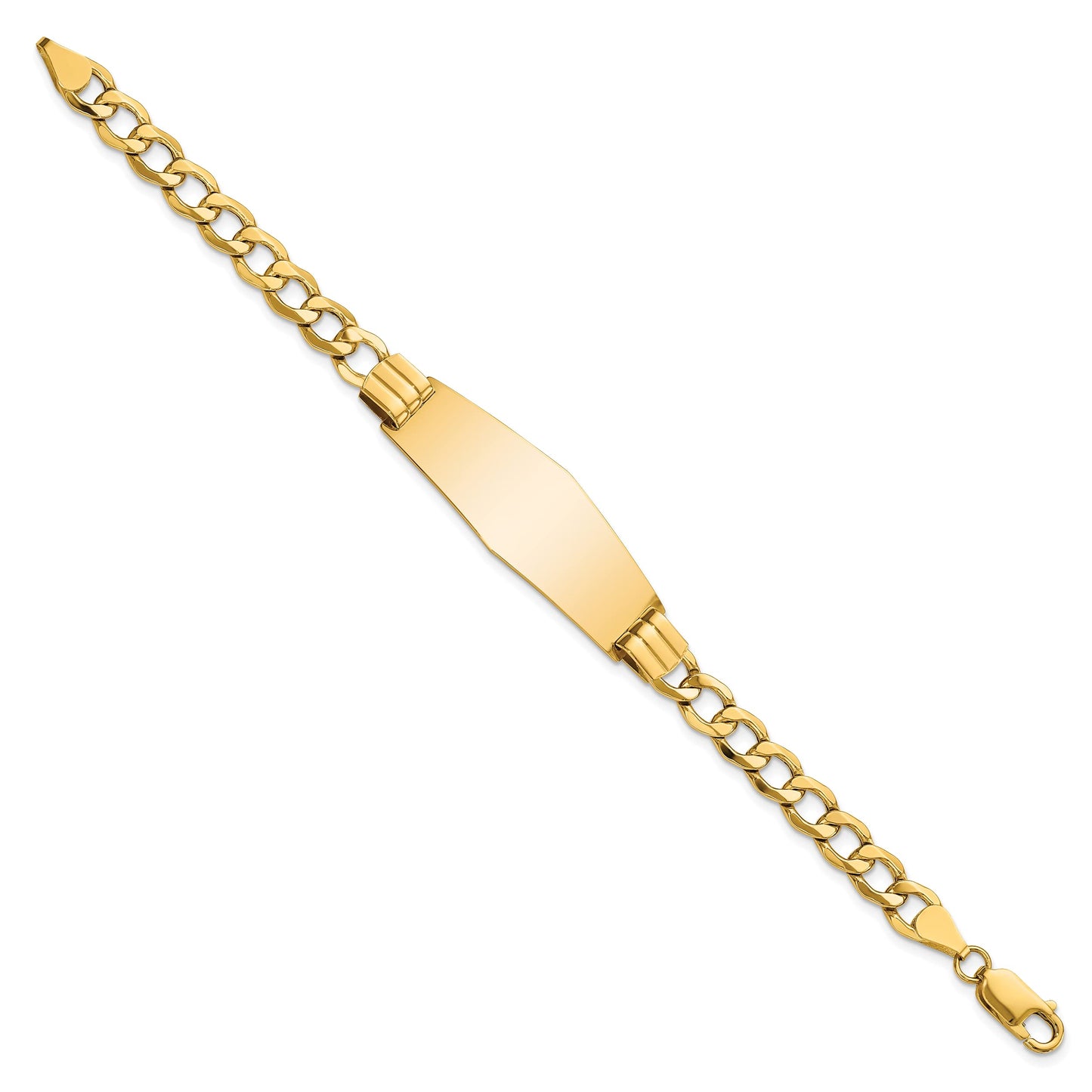 14k Polished Semi-Solid Chain/Solid Plate Curb Link Soft Diamond Shape 39x14mm Plate 8 inch ID Bracelet