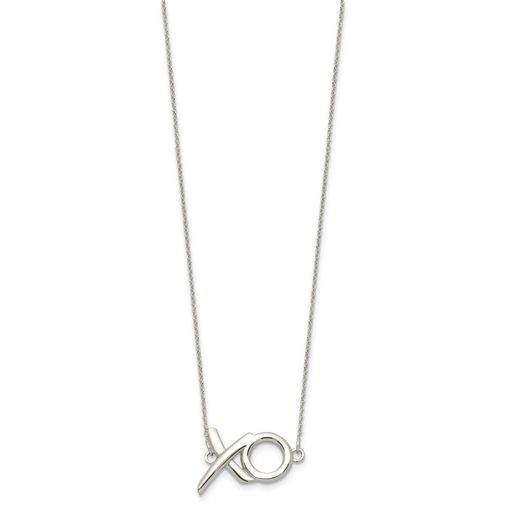Sterling Silver Polished  XO w/2in. Ext. Necklace 16 Inches