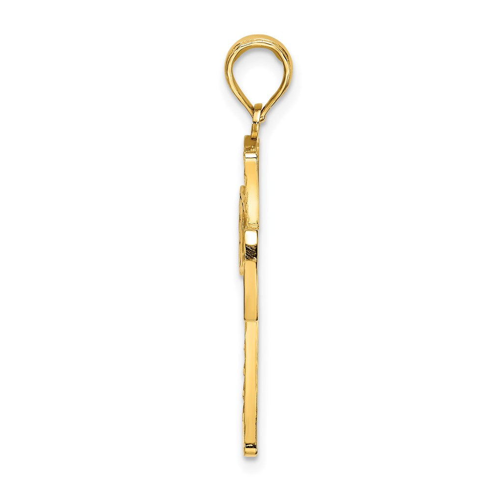 14K D/C  W/Satin Edge Lattice Cross Charm
