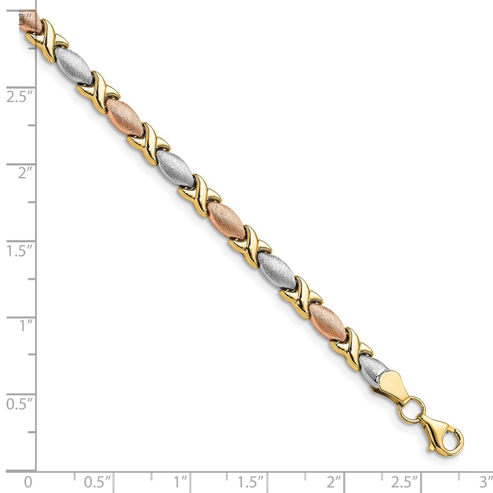 10K Tri-color Polished and Brushed Bracelet 7.5  inches