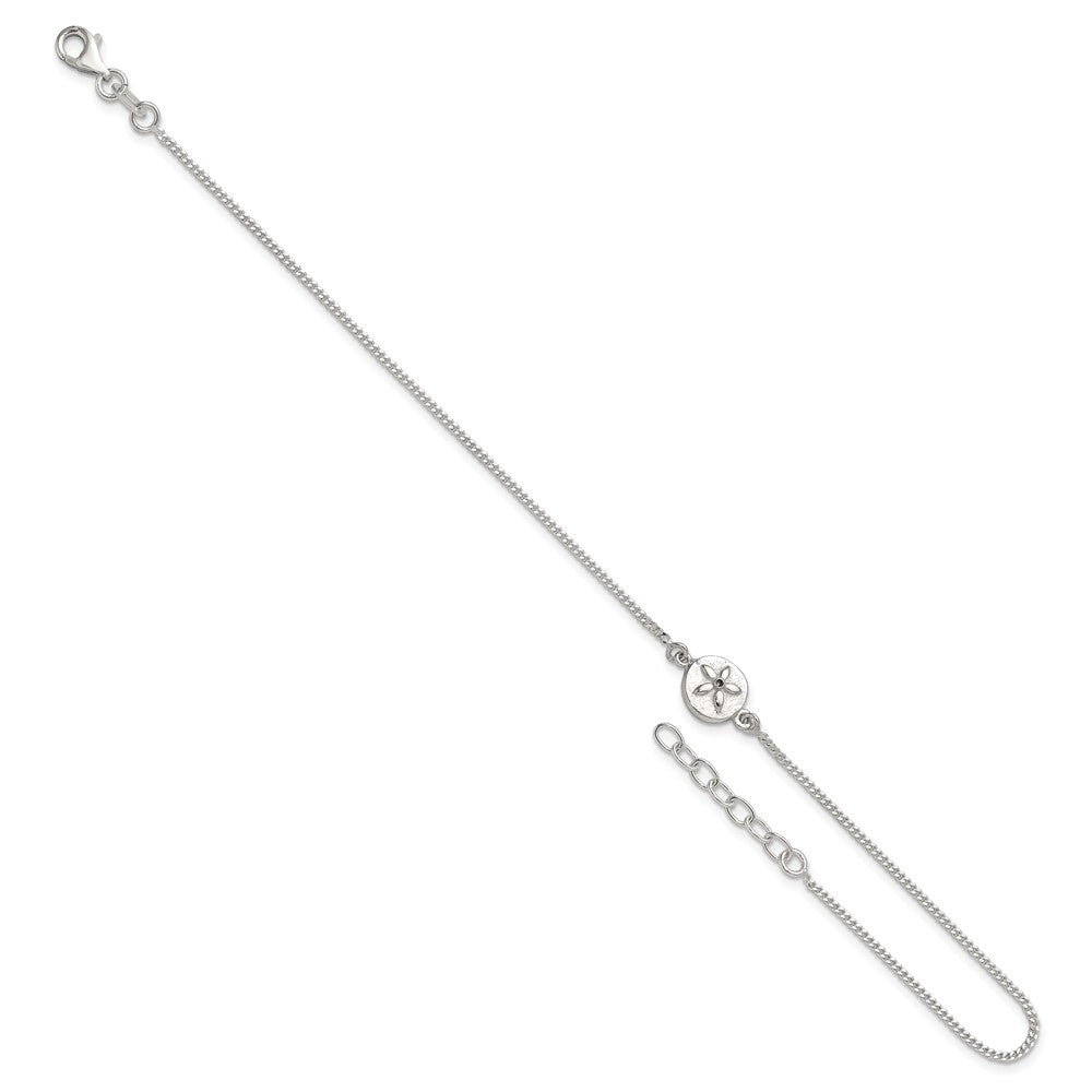 Sterling Silver with CZ Sand Dollar 9in Plus 1 in Ext. Anklet 9 inches