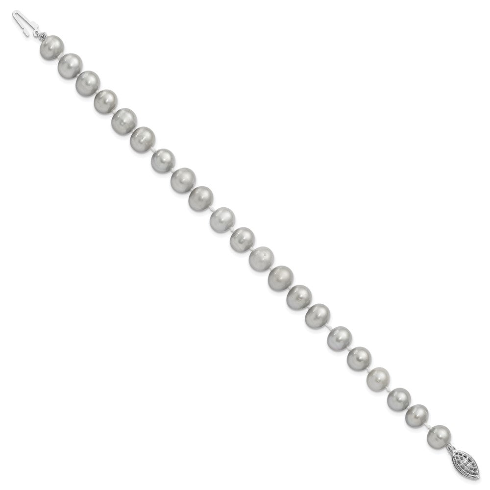 Sterling Silver Rhodium-plated 7-8mm Grey Near-Round Freshwater Cultured Pearl 7.25 inch Bracelet 7.25 inches
