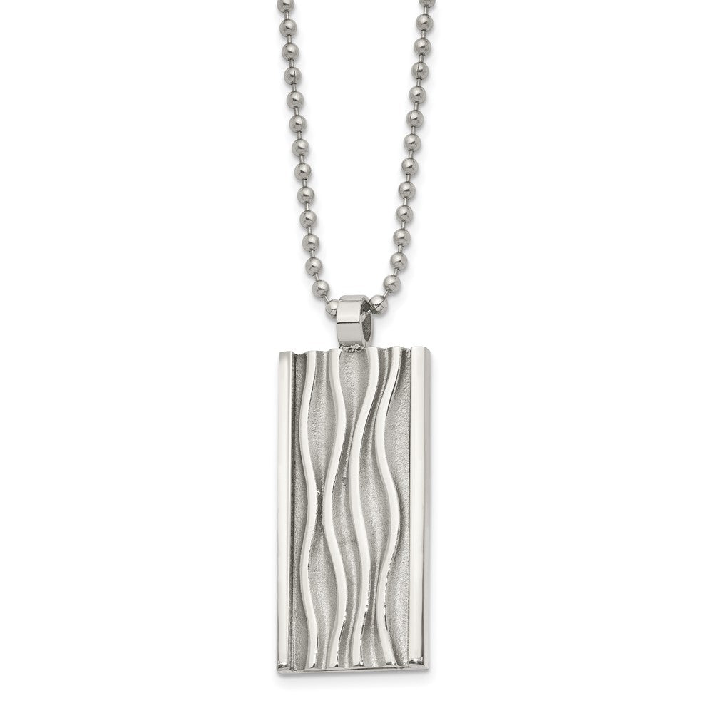 Stainless Steel Polished Wave Design Dog Tag 22in Necklace