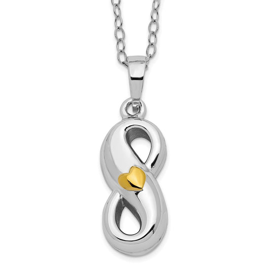 Sentimental Expressions Sterling Silver Rhodium-plated Gold-tone Heart Accent Infinite Love Ash Holder 18 Inch Necklace 18 Inches