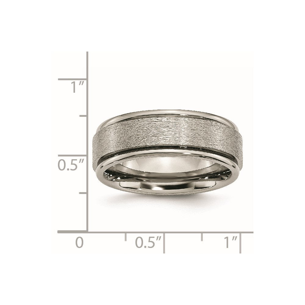 Titanium Brushed Center 8mm Ridged Edge Band Size - 7.5