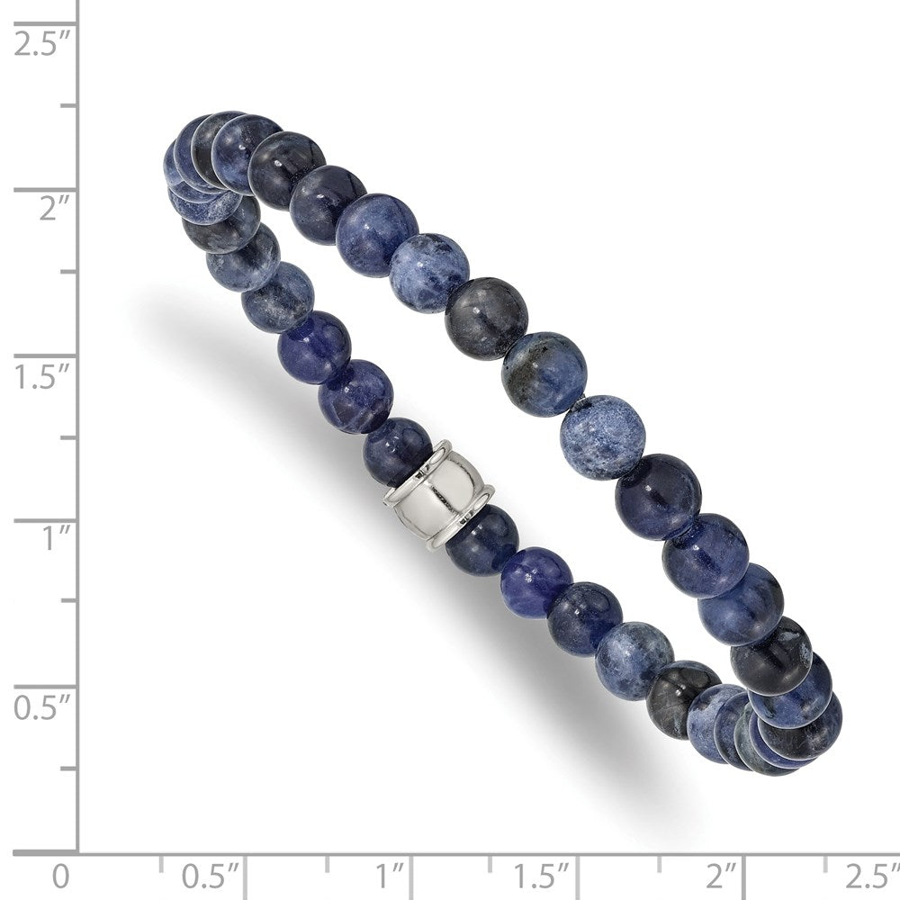 Stainless Steel Polished Blue Sodalite Stretch Bracelet 7.25 inches