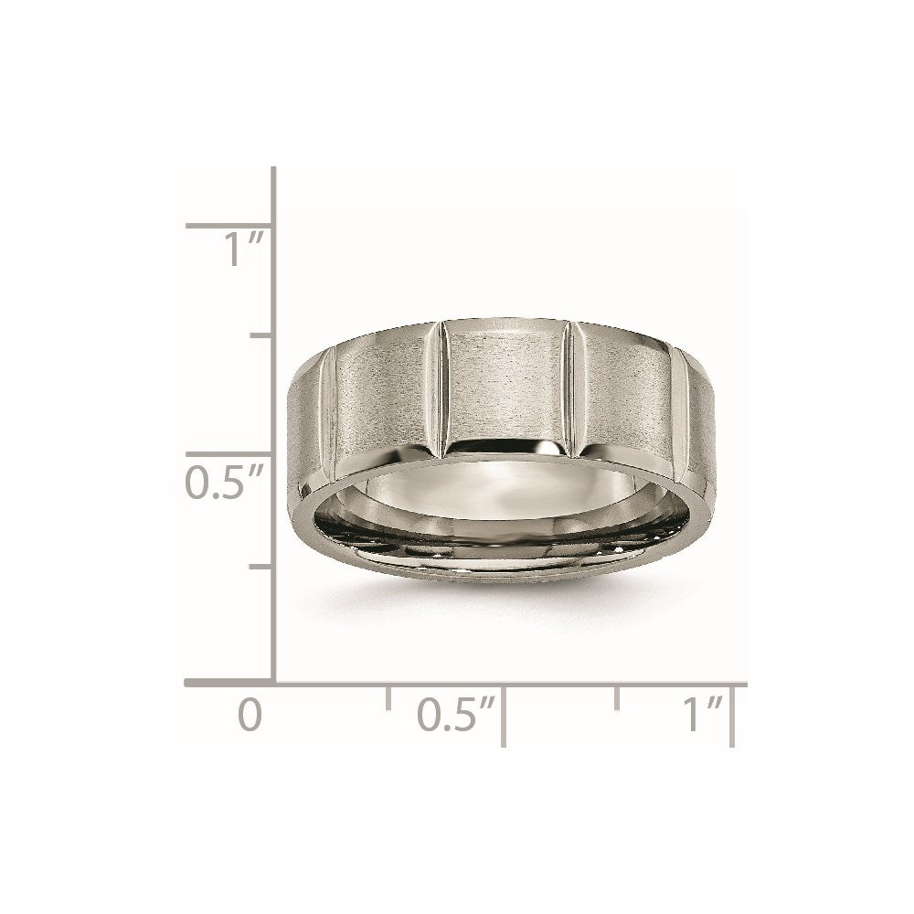 Titanium Satin and Polished 8mm Grooved Band Size - 9.5