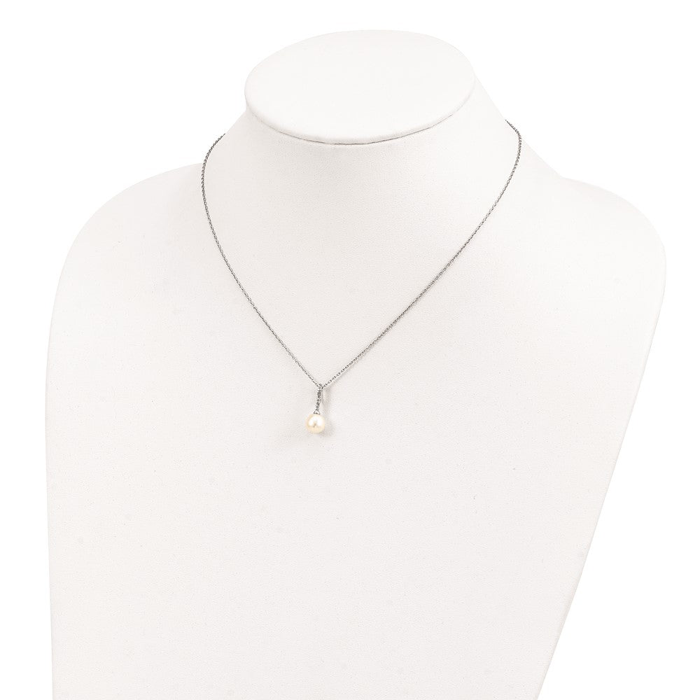 Sterling Silver Rhodium-plated 7-8mm White Teardrop Freshwater Cultured Pearl and CZ 17 inch Necklace 17 Inches
