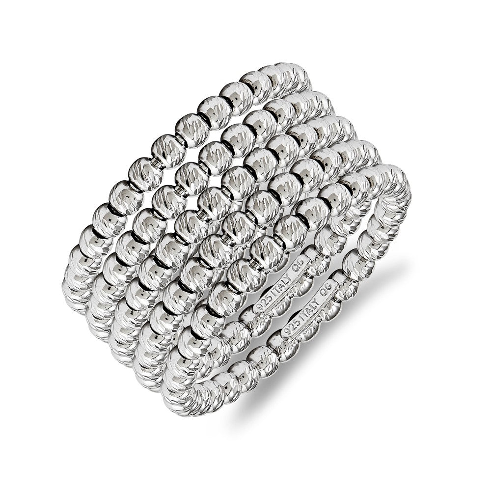 Sterling Silver DC Rhodium Bead Ring Set of 5 - Size 6