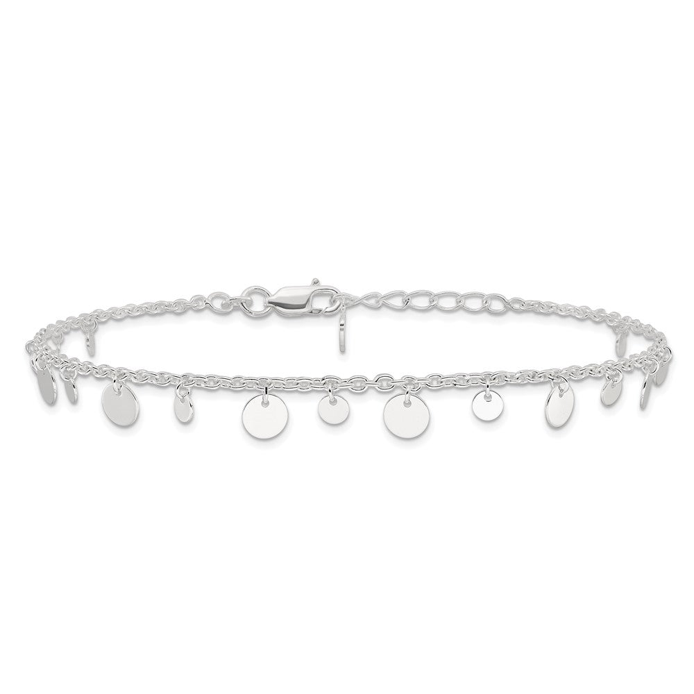 Sterling Silver Dangling Circle 9in Plus 1 in ext Anklet 10 inches