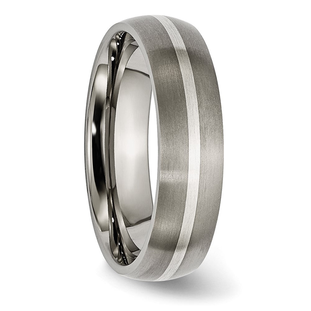 Titanium Brushed w/Sterling Silver Inlay 6mm Band Size - 9.5