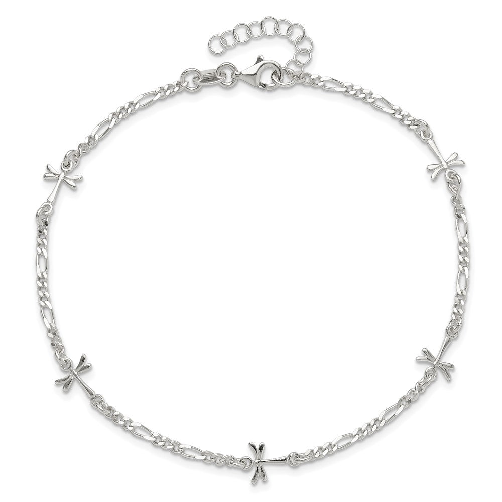 Sterling Silver Polished Dragonfly 8in Plus 1in ext. Anklet 9 inches