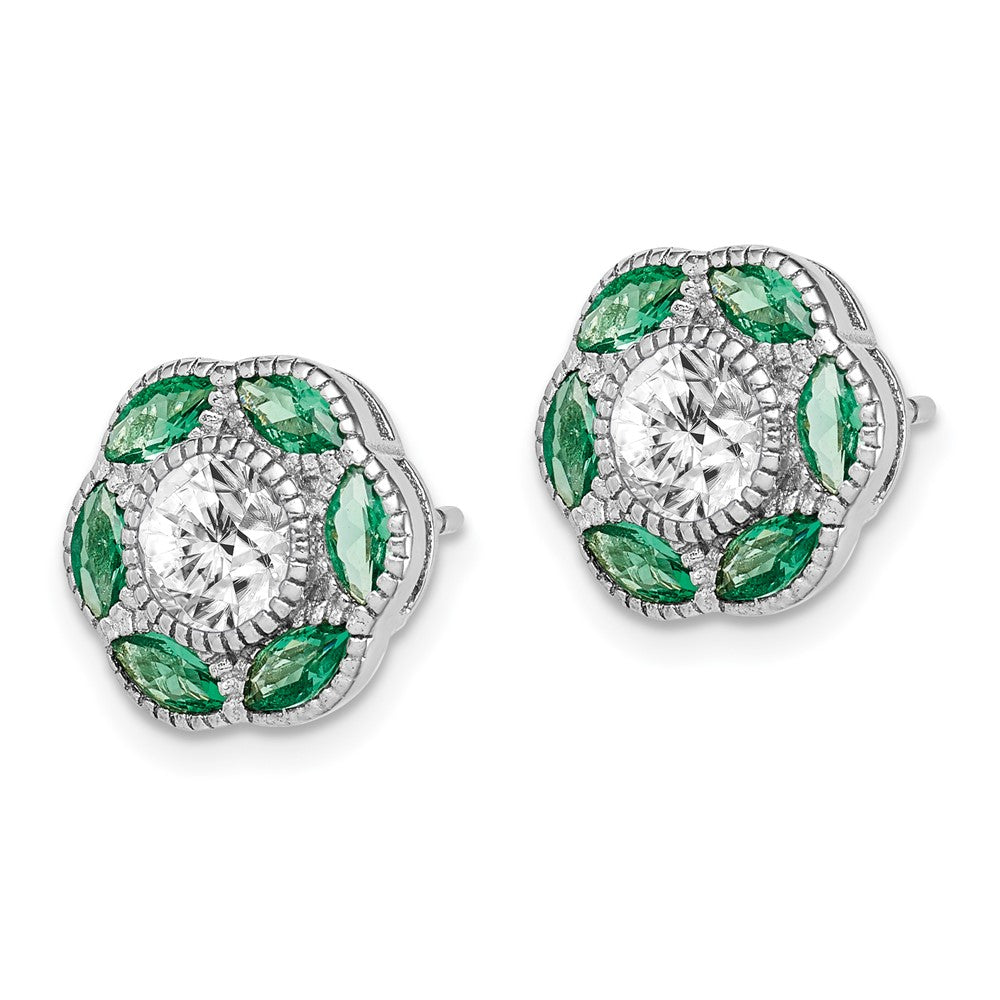 Sterling Silver Rhodium-plated Lab Cr. Green Spineland CZ Earrings